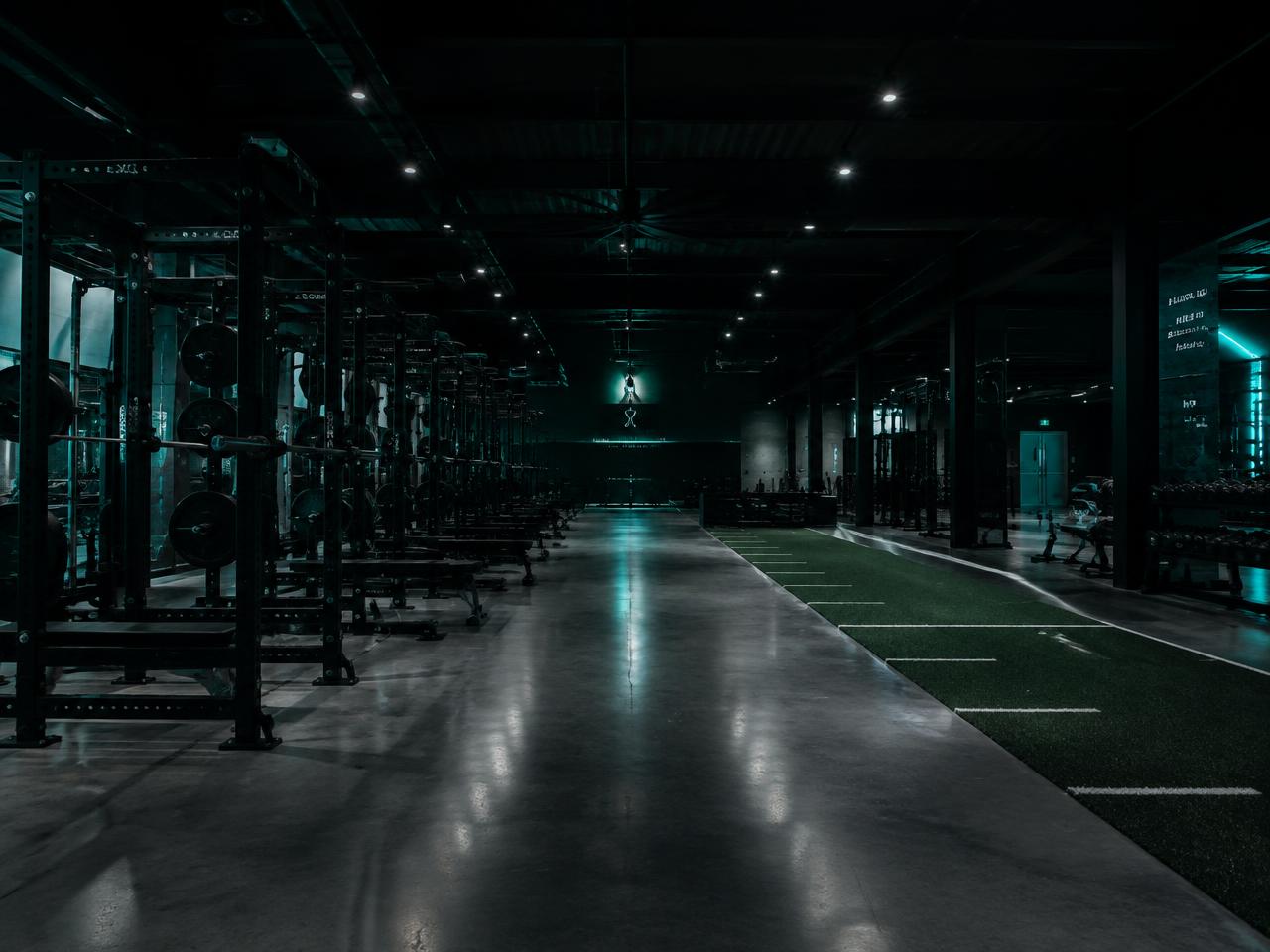Empty Platform training floor lit at night